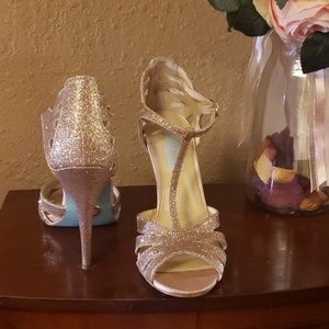 Betsey johnson peep toe strappy sandal heels.